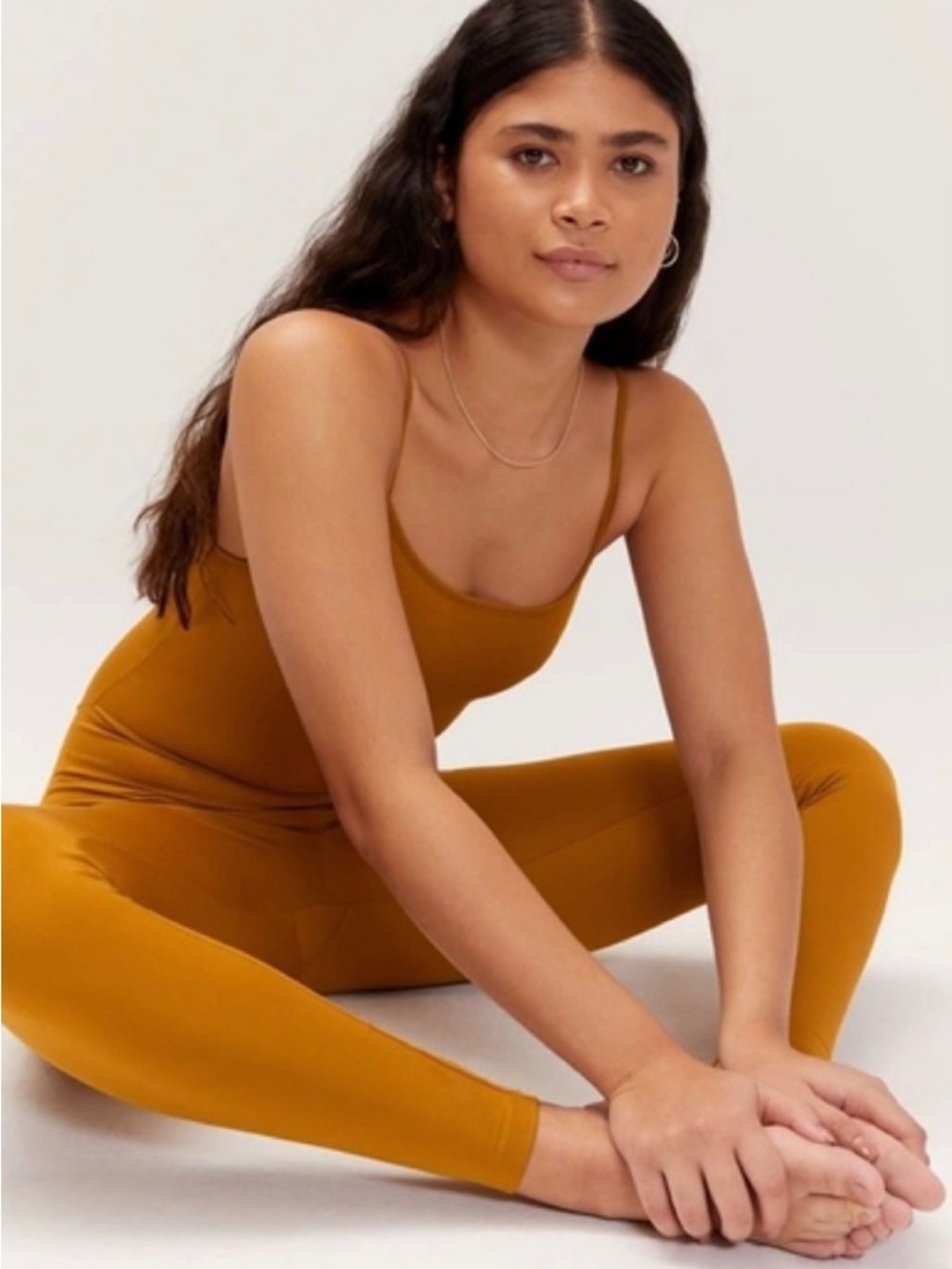 Girlfriend Collective Scoop Neck Unitard Jumpsuit Bodysuit in Twig | Size M